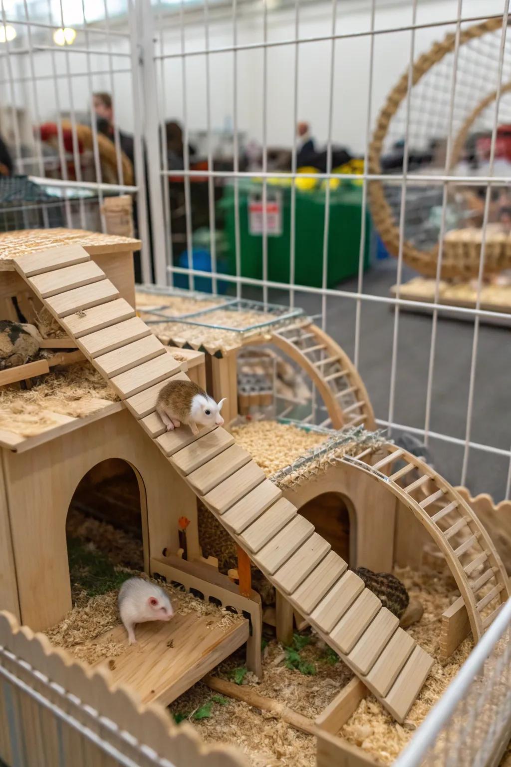 Inclines and walkways construct an adventurous playground for rats