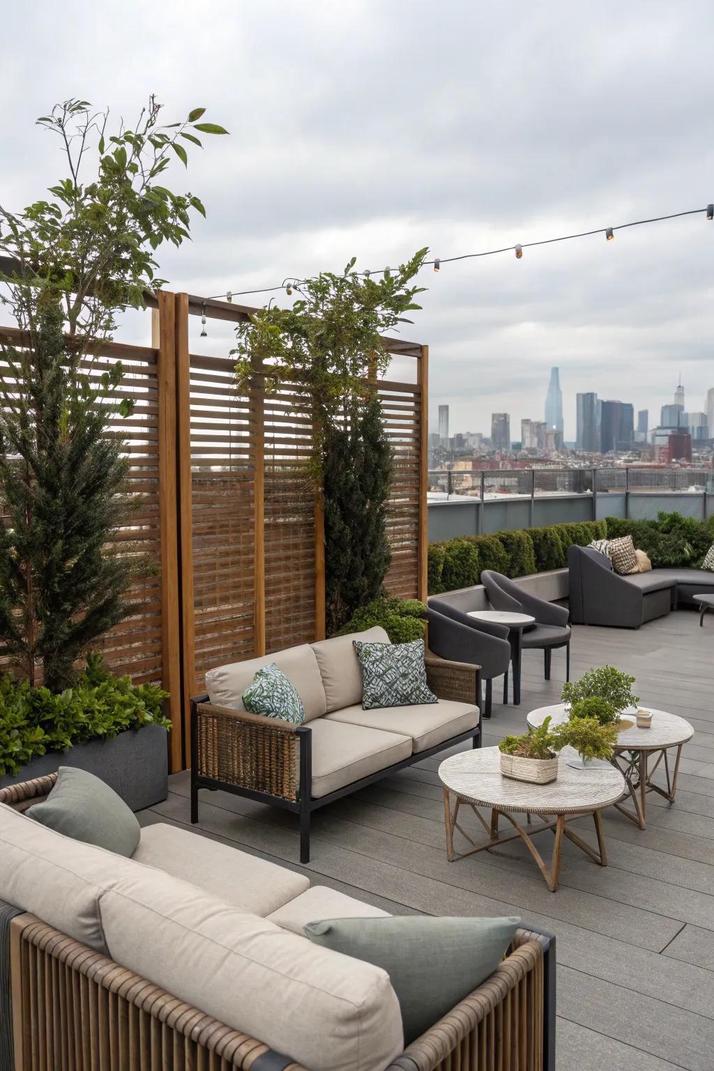 Establish personal spaces on your rooftop deck using privacy screens.