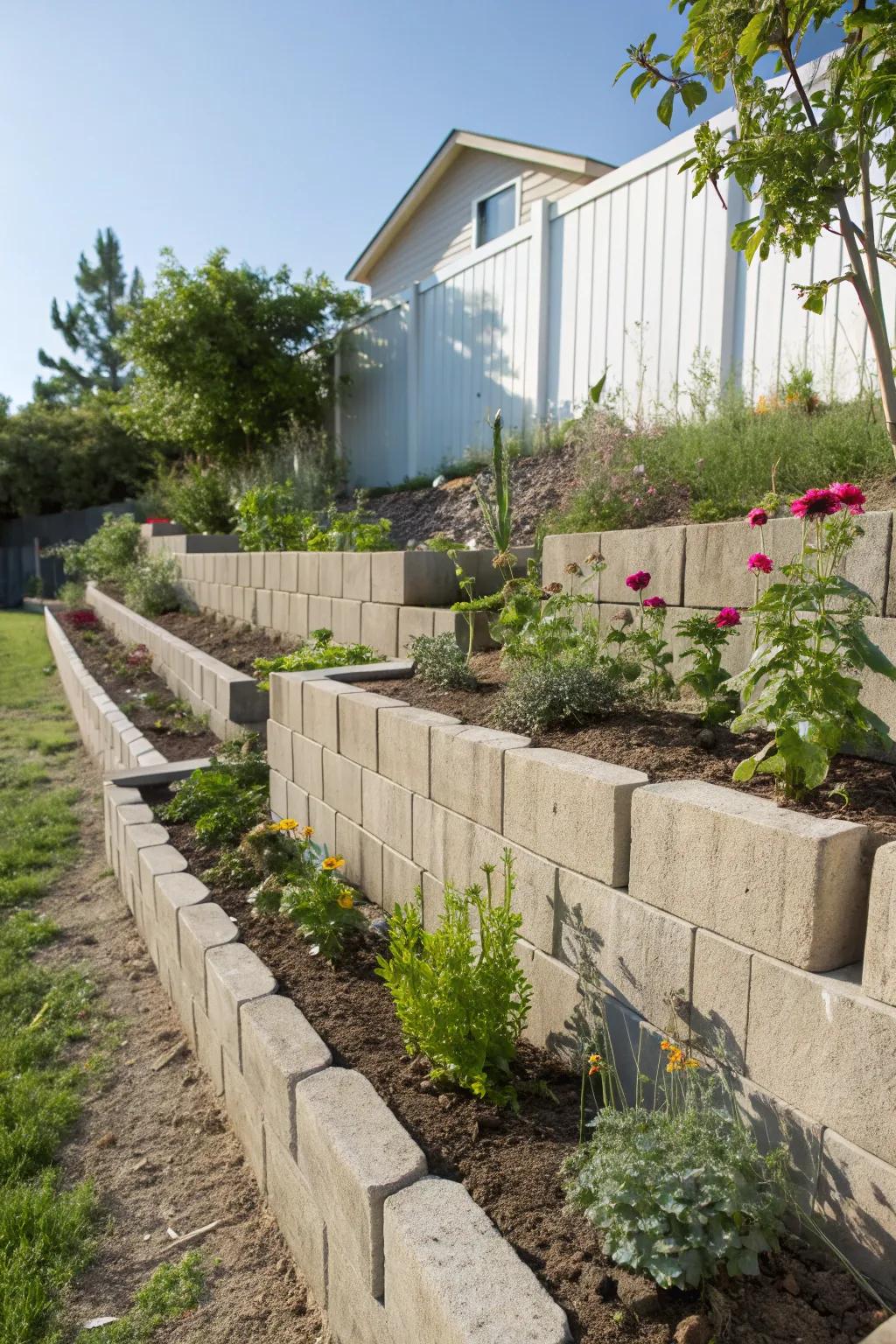 Interlocking units excel for DIY retaining wall projects.