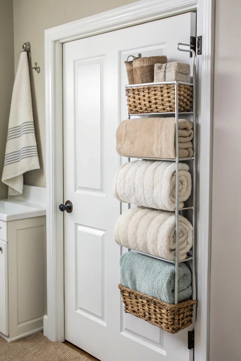 Over-the-door racks are a clever answer for extra storage.