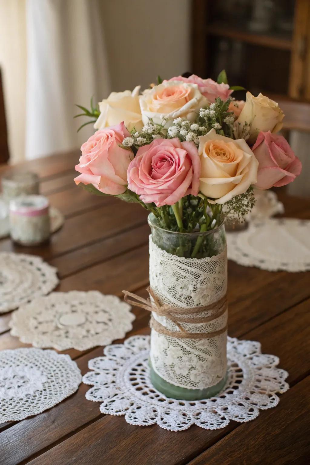 Classic Charm with Delicate Fabric and Pastel Roses