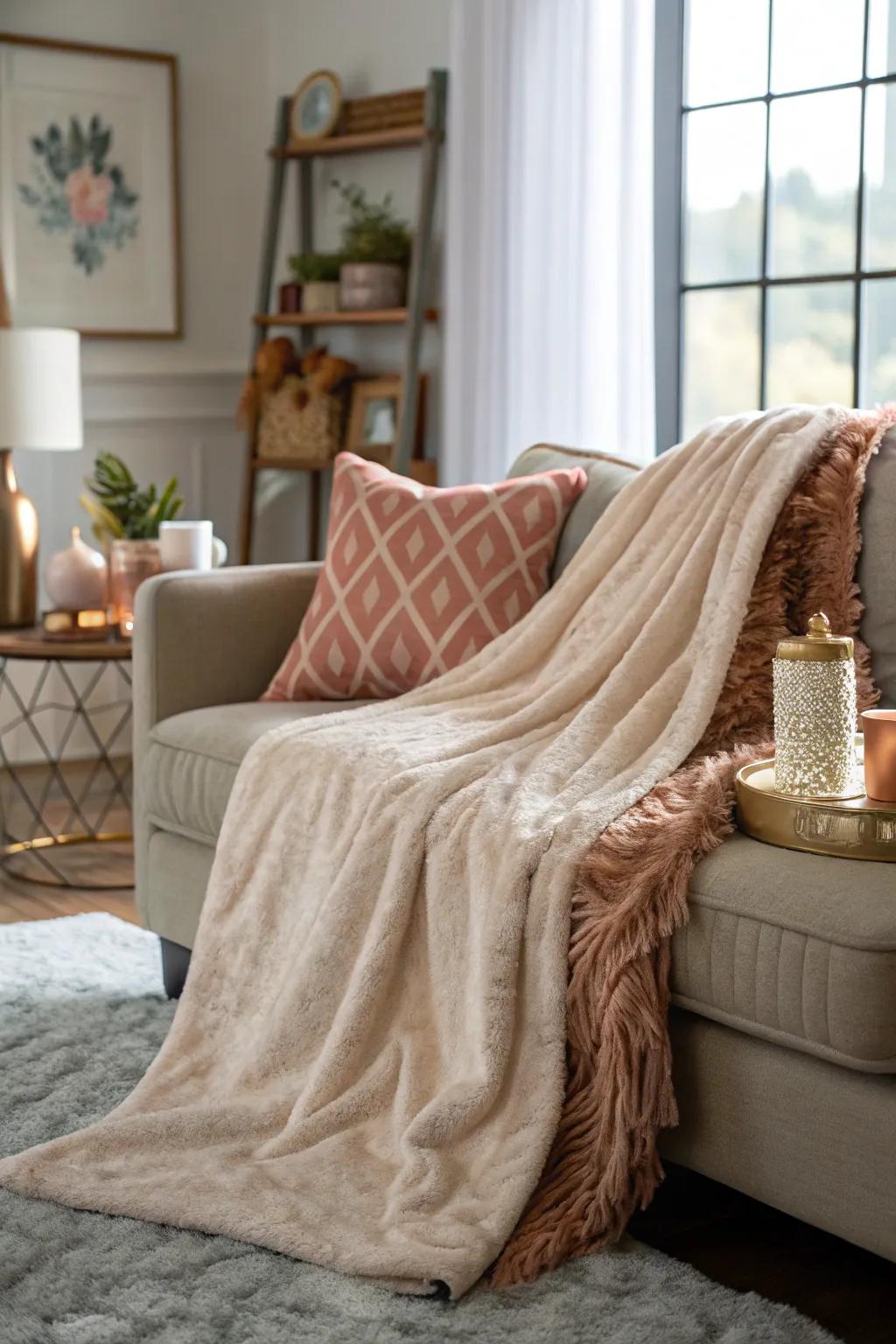 A comforting throw provides warmth and texture to the room.