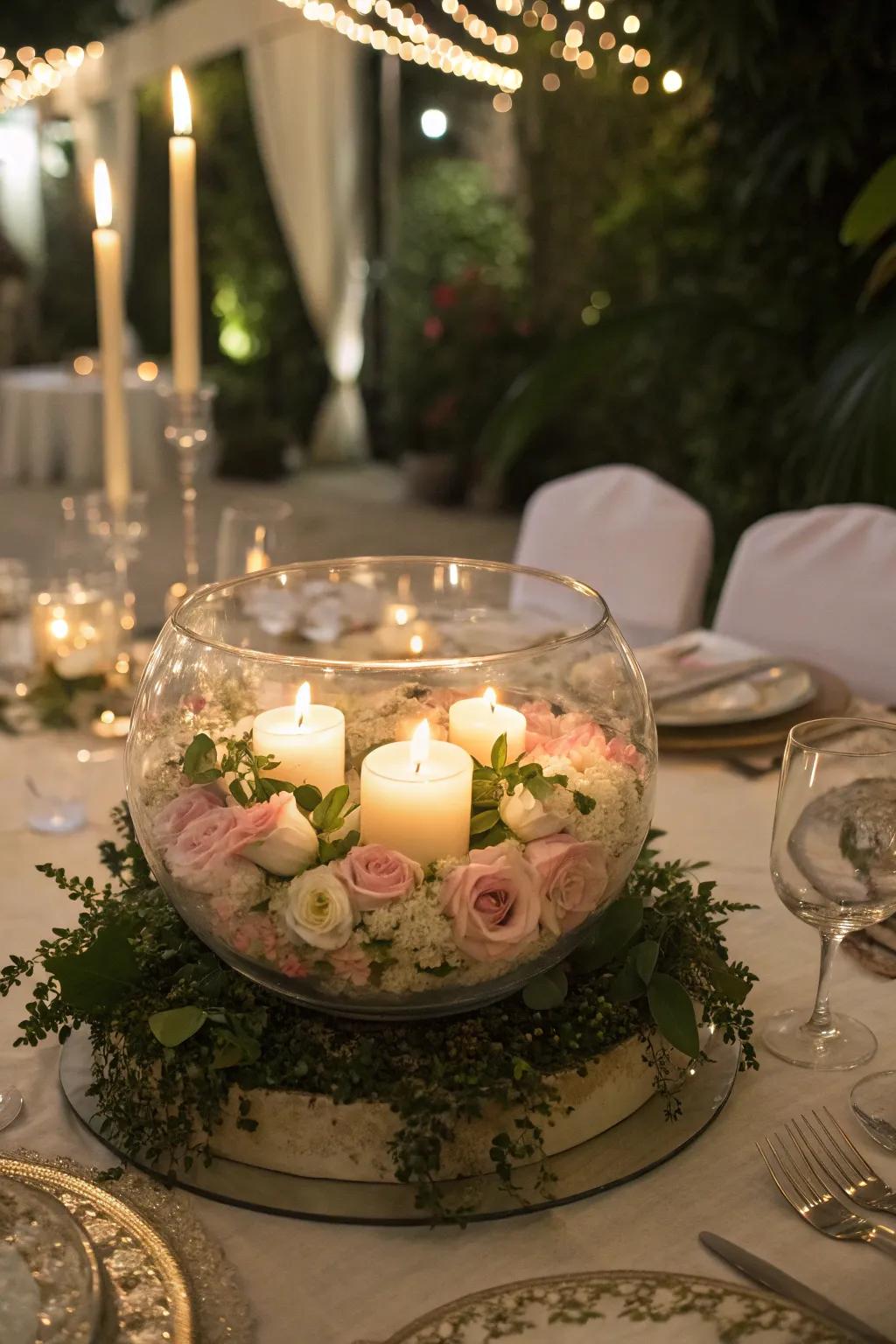 Glass bowls offer stunning and elegant wedding centerpieces.