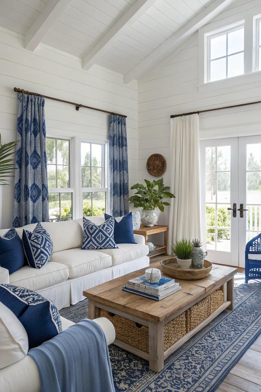 A blue and white palette is timeless and brings a touch of coastal elegance.