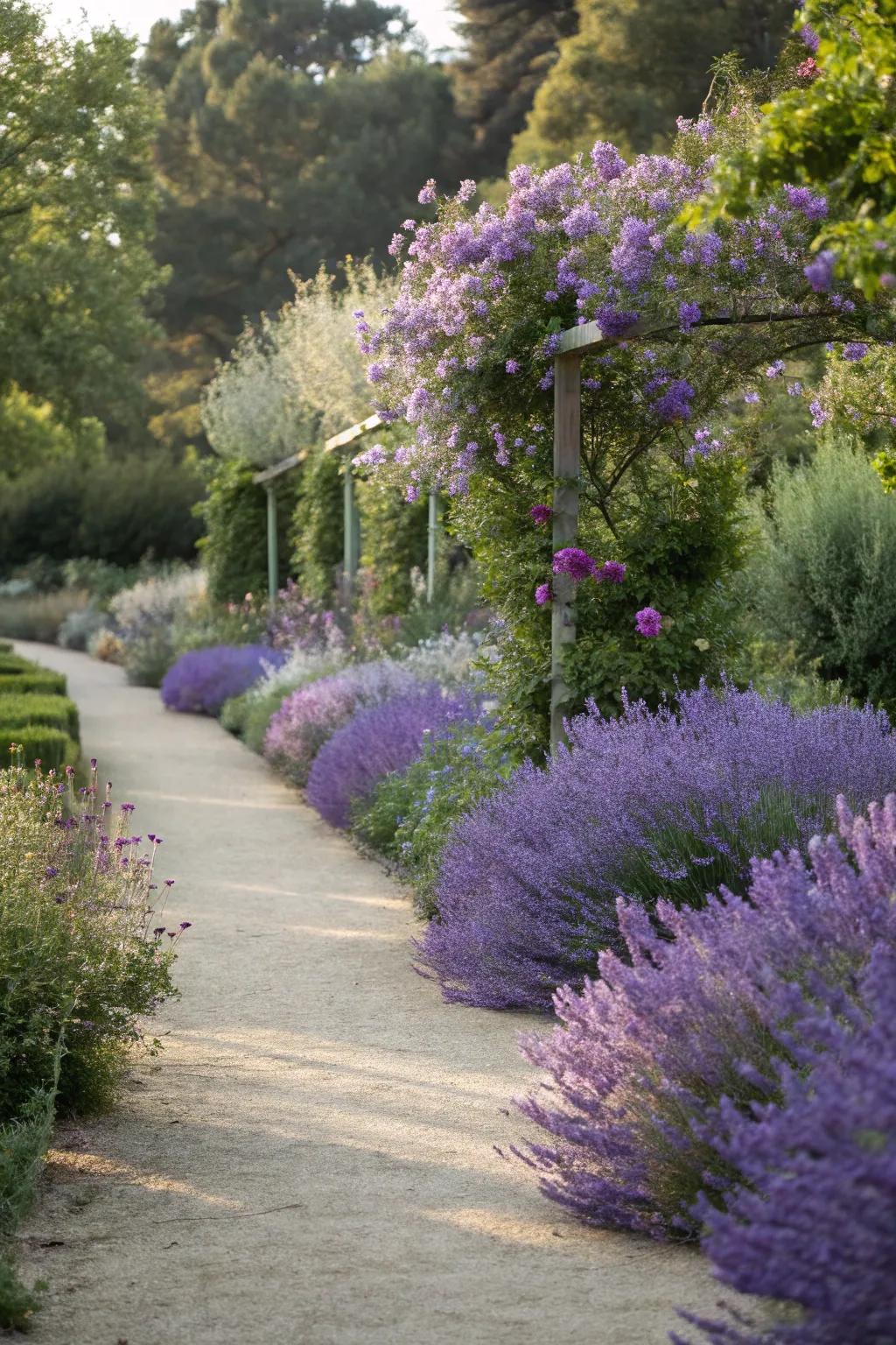A sensory garden trail displaying fragrant Azure blooms and lavender.