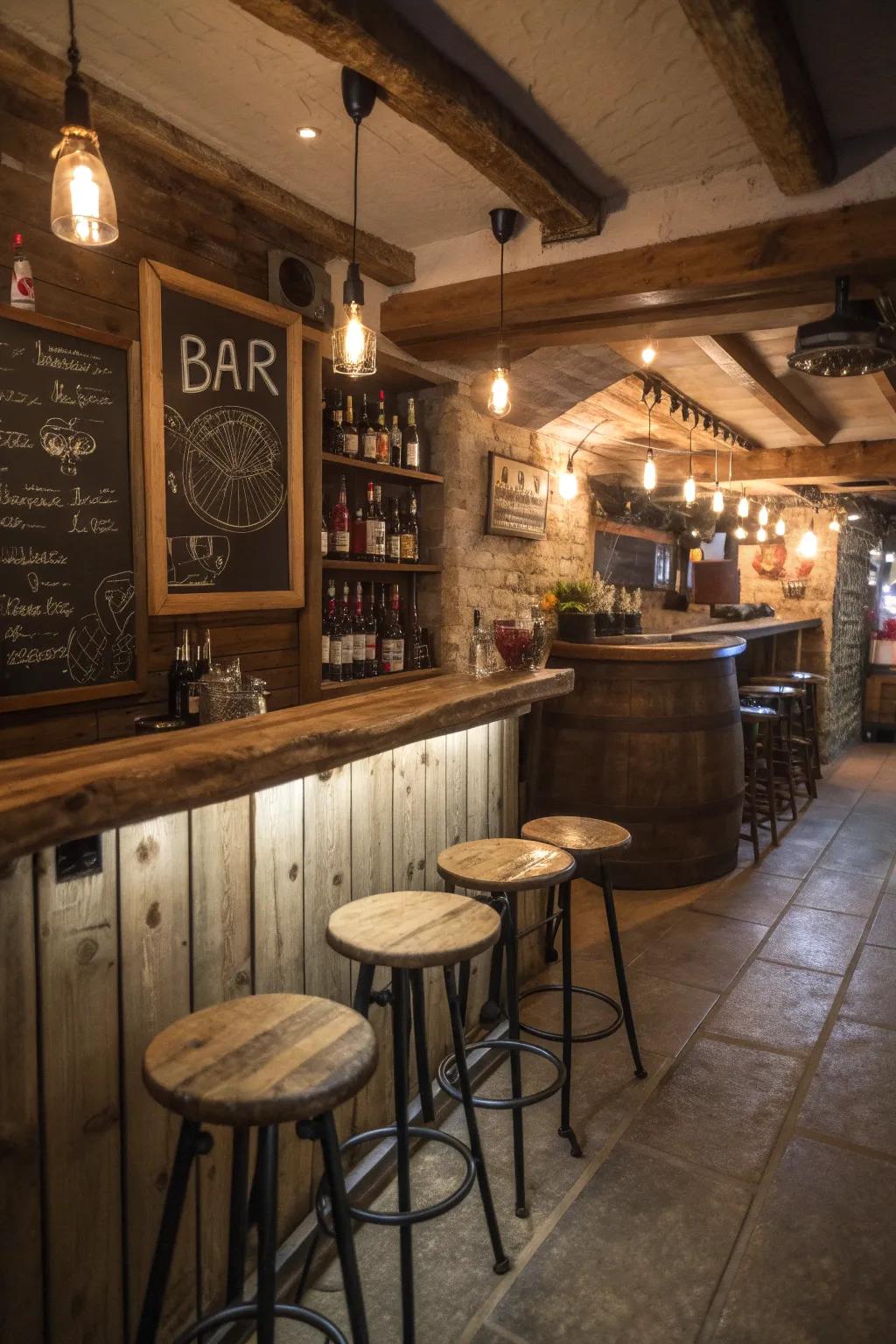 A slate board menu contributing a tailored touch to the bar.