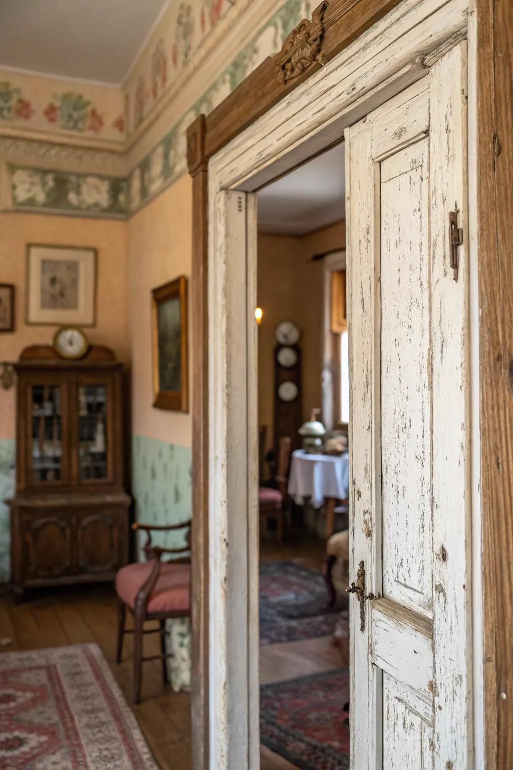 A textured doorway casing with a timeless, weathered visual that appends persona.