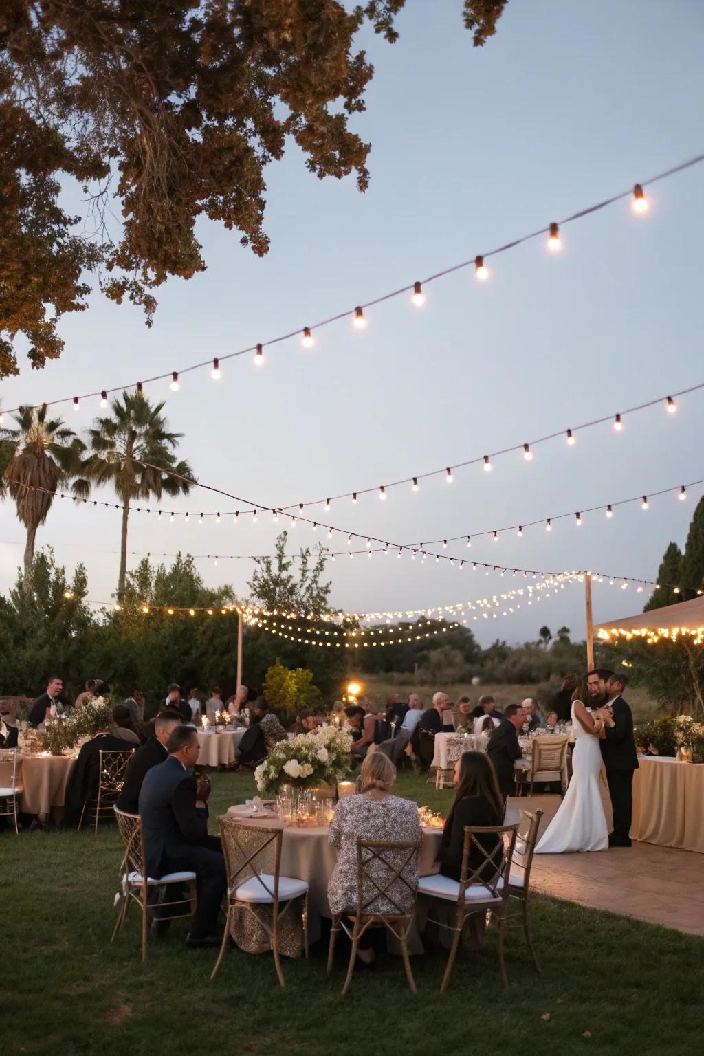 Illumination strands establish a snug and amorous atmosphere.