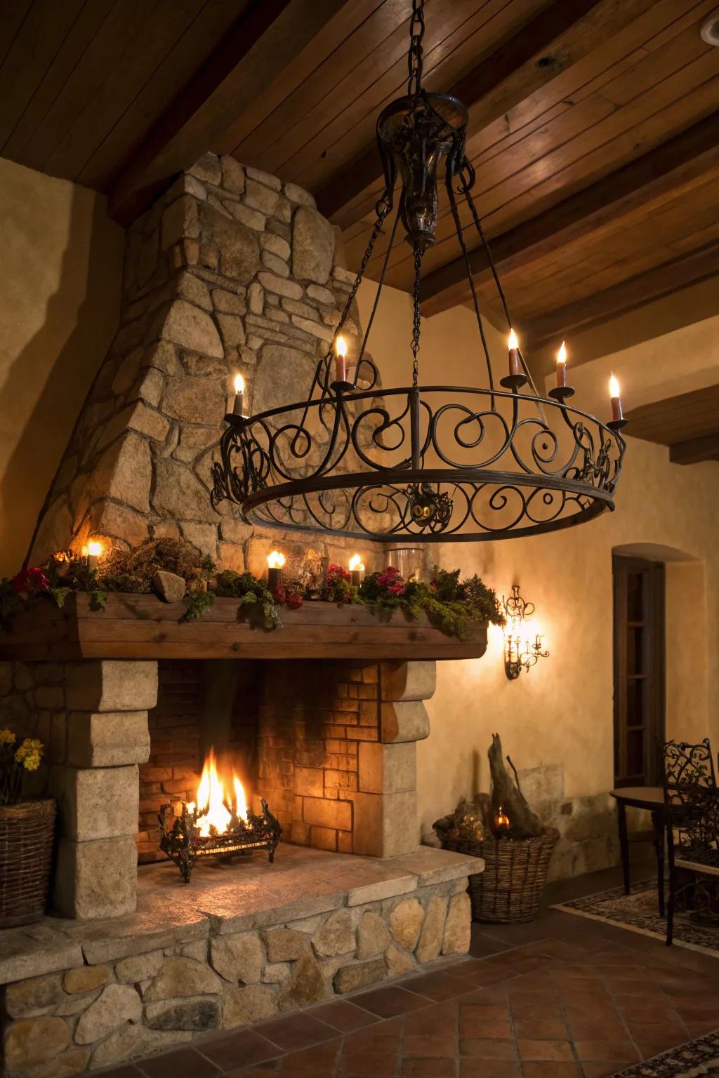 Countryside illumination improves the comfort and charisma of this fireplace setting.