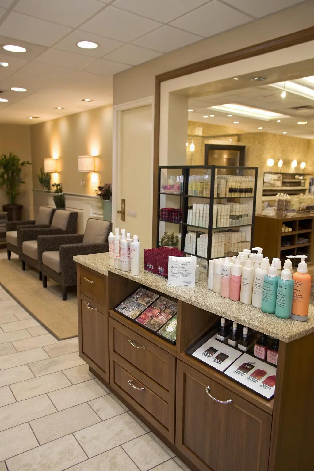 Enhance visibility with displays in the greeting area.
