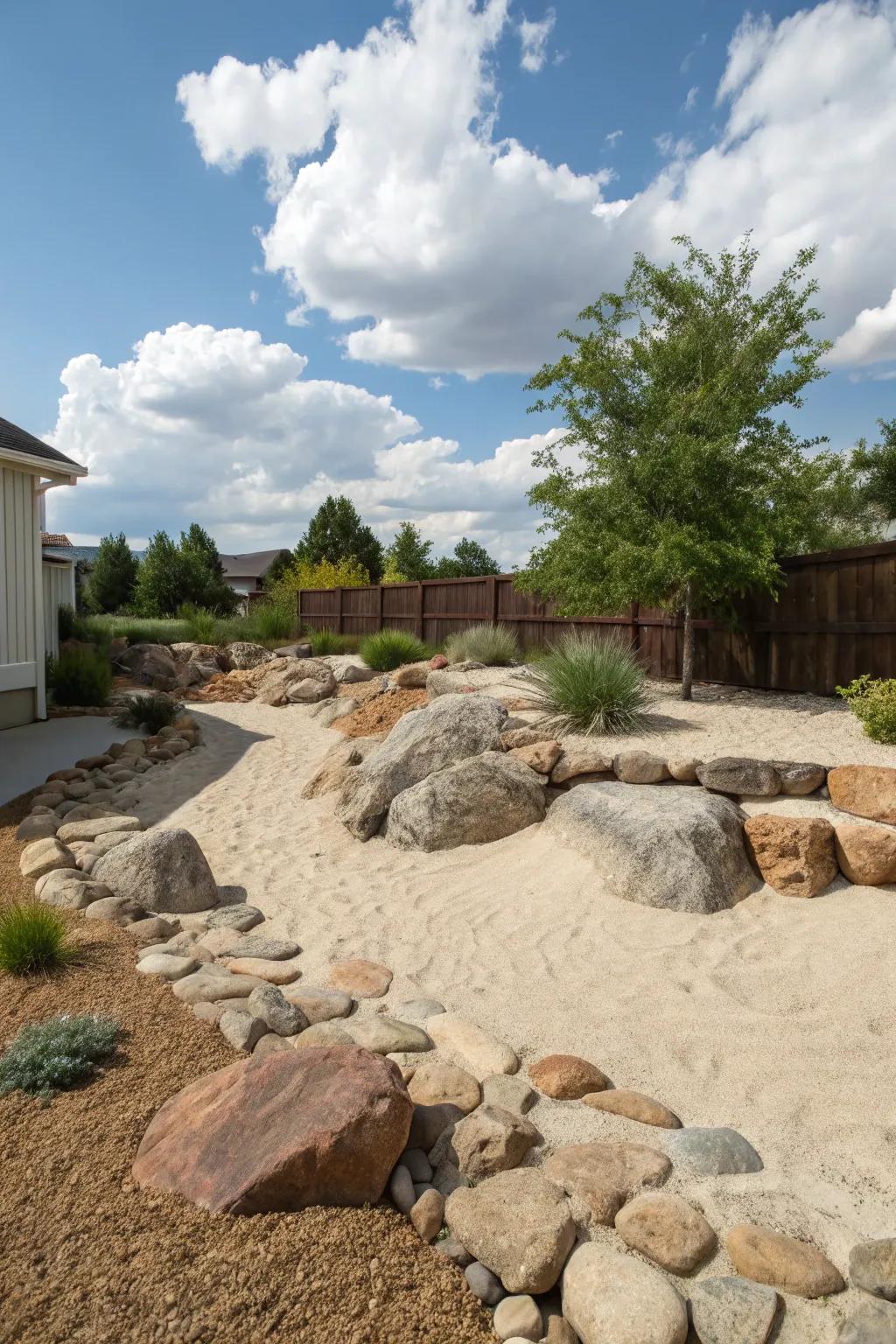 Gain a natural vista with an assortment of sand and stones.