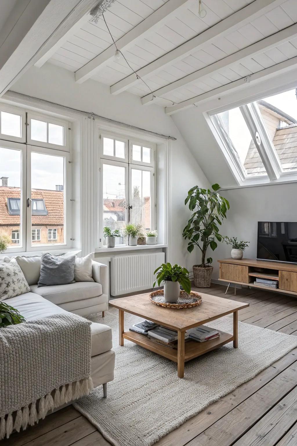 Open spaces foster tranquility in this Scandinavian interior.