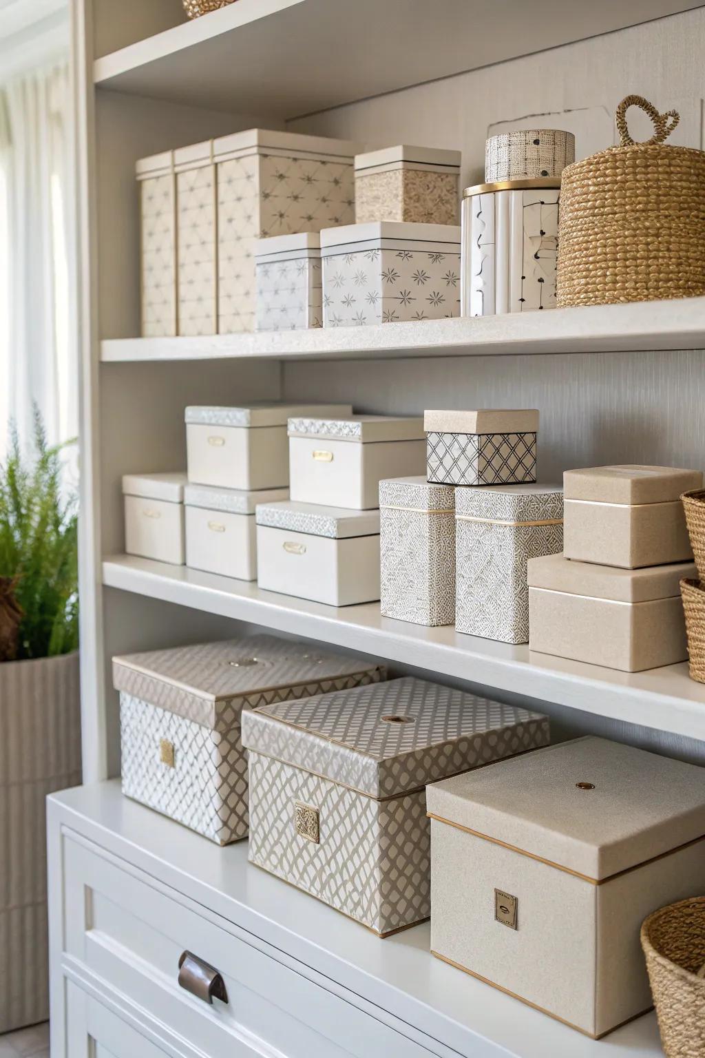 Ornamental containers deliver aesthetic and storage to any display shelf.