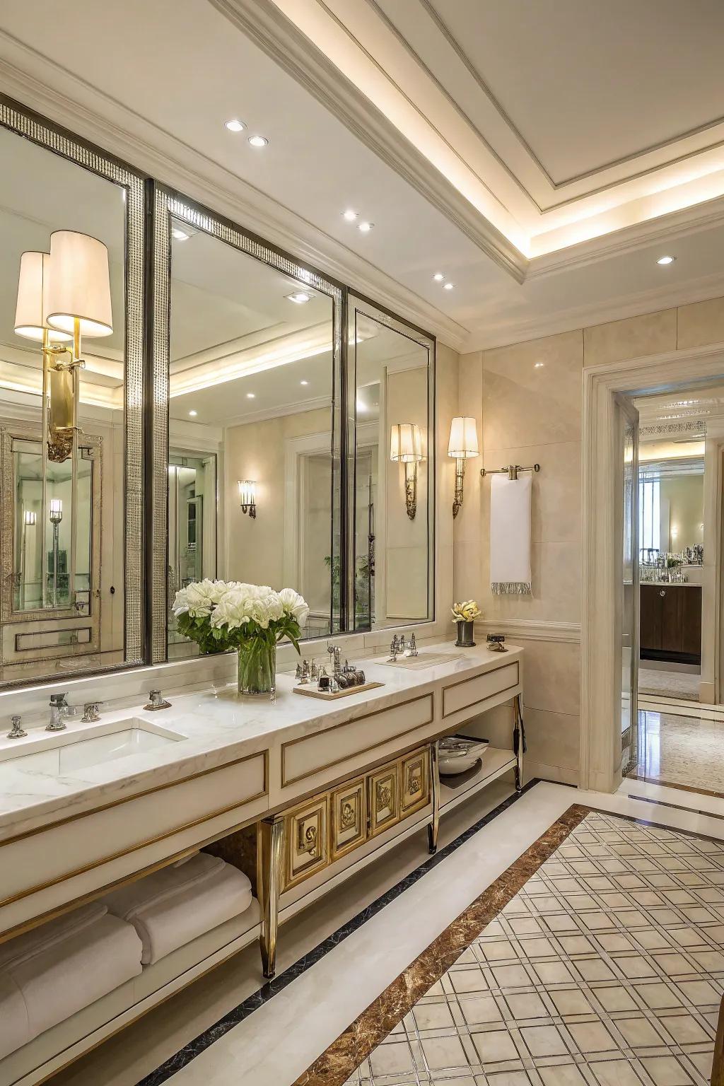 Reflective surfaces enhance light, engendering a spacious atmosphere.
