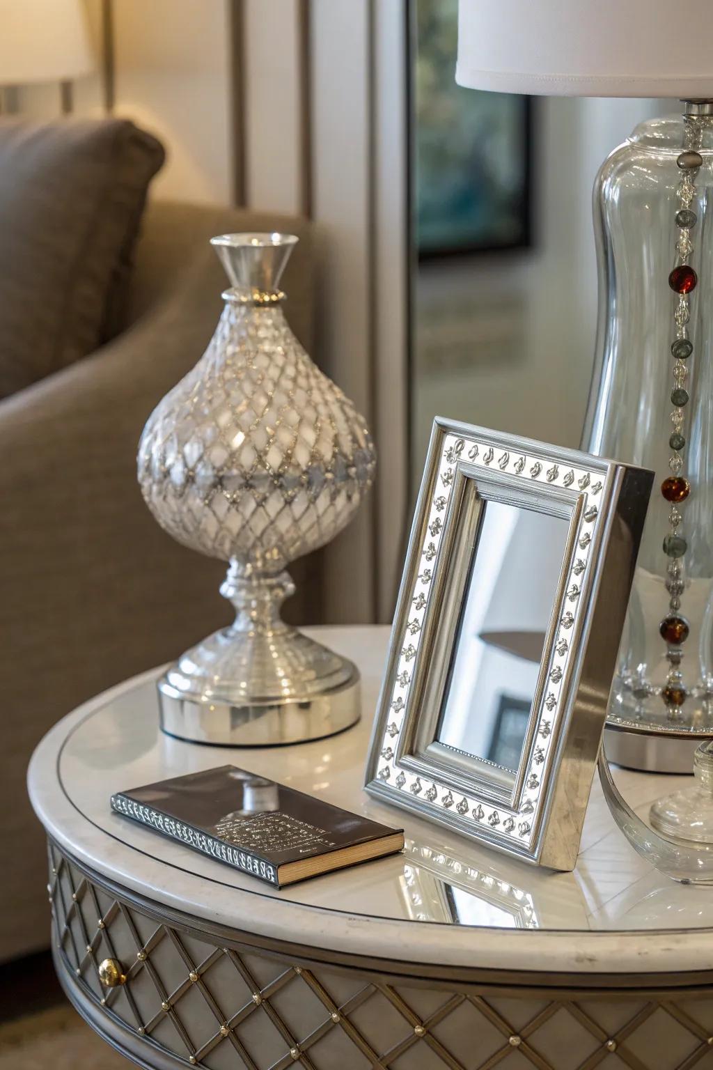 A side table improved with a looking-glass to amplify light and space.