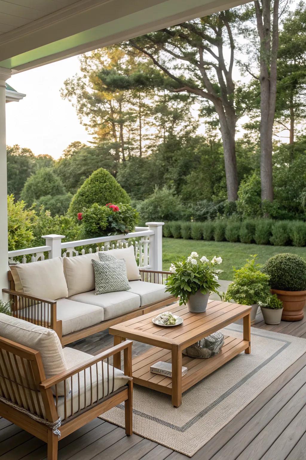 Subdued tones present a timeless and adaptable scheme for your deck.