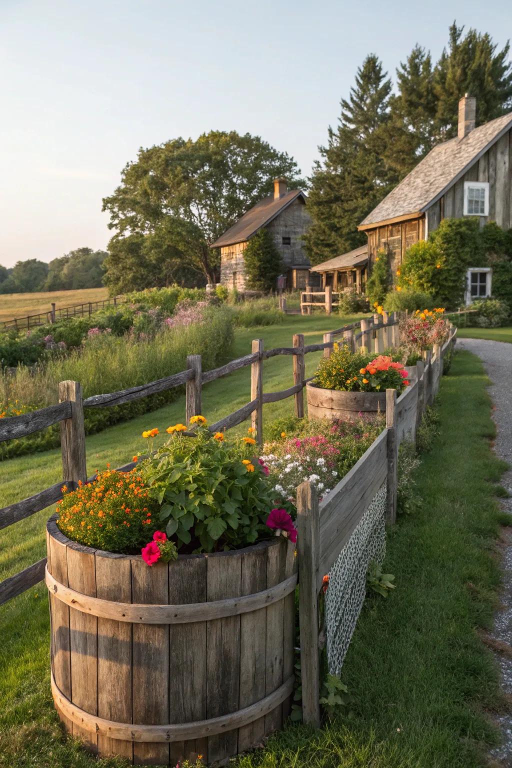 Timber elements enriching the rustic allure of the garden.