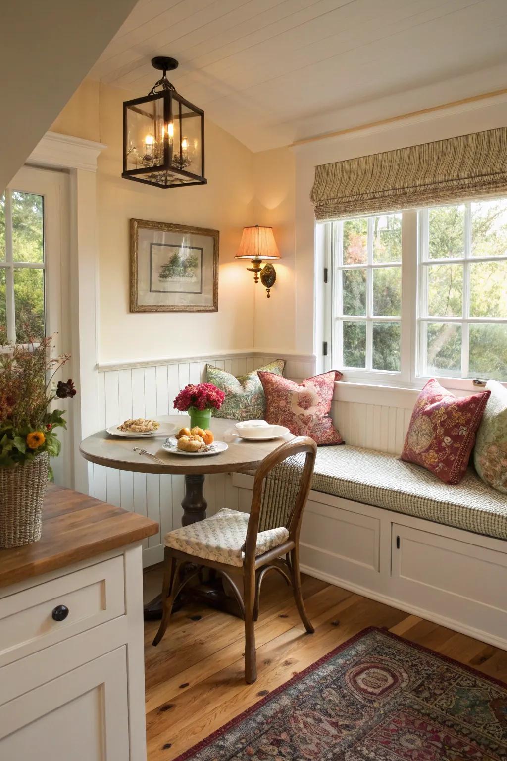An intimate corner encourages personal meal experiences.