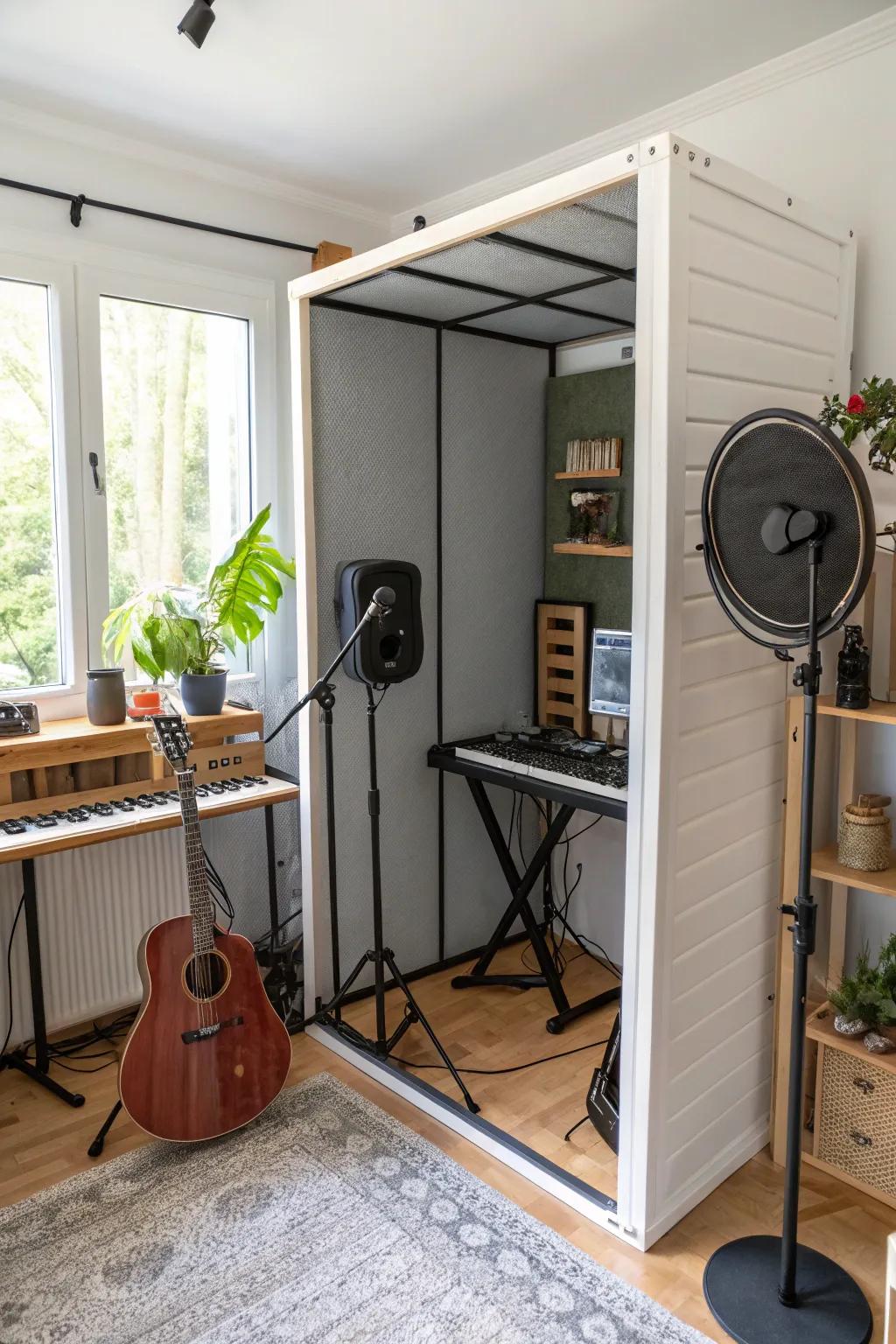 A foldable sound booth delivers adaptable recording options in compact areas.