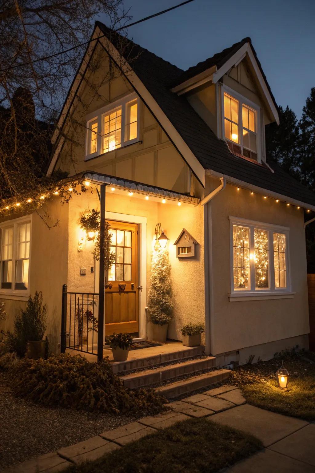 Outdoor lighting adds warmth and allure to your home in the evening.