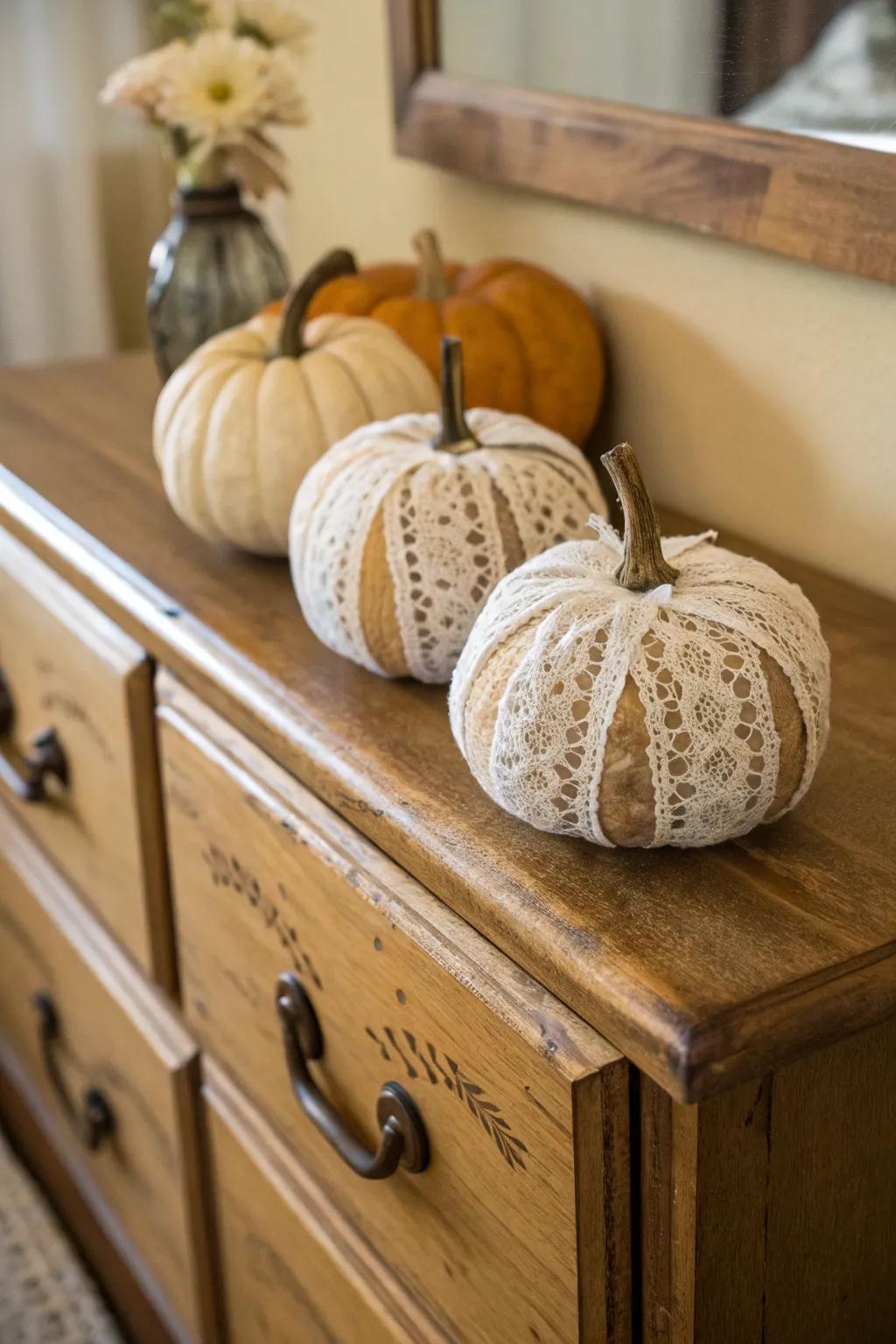 Mesh-wrapped squashes emanate classic appeal and elegance.