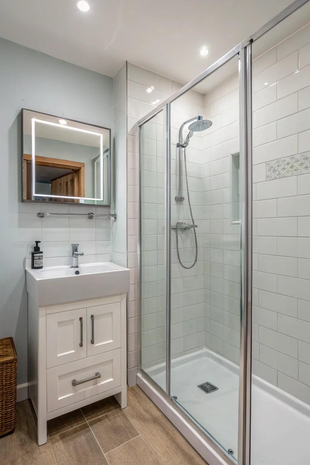Minimalist fixtures enhance the modern look of small spaces.