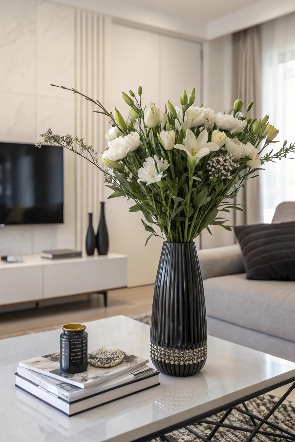 Single-color flowers fit seamlessly into a modern minimalistic decor.