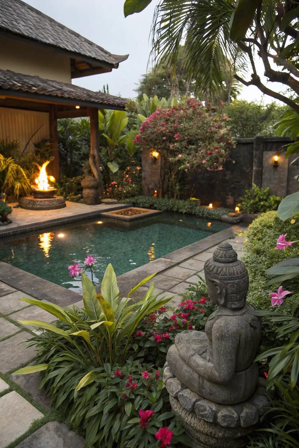 Decorative features lend charm and central visual interest to your tropical pool environment.