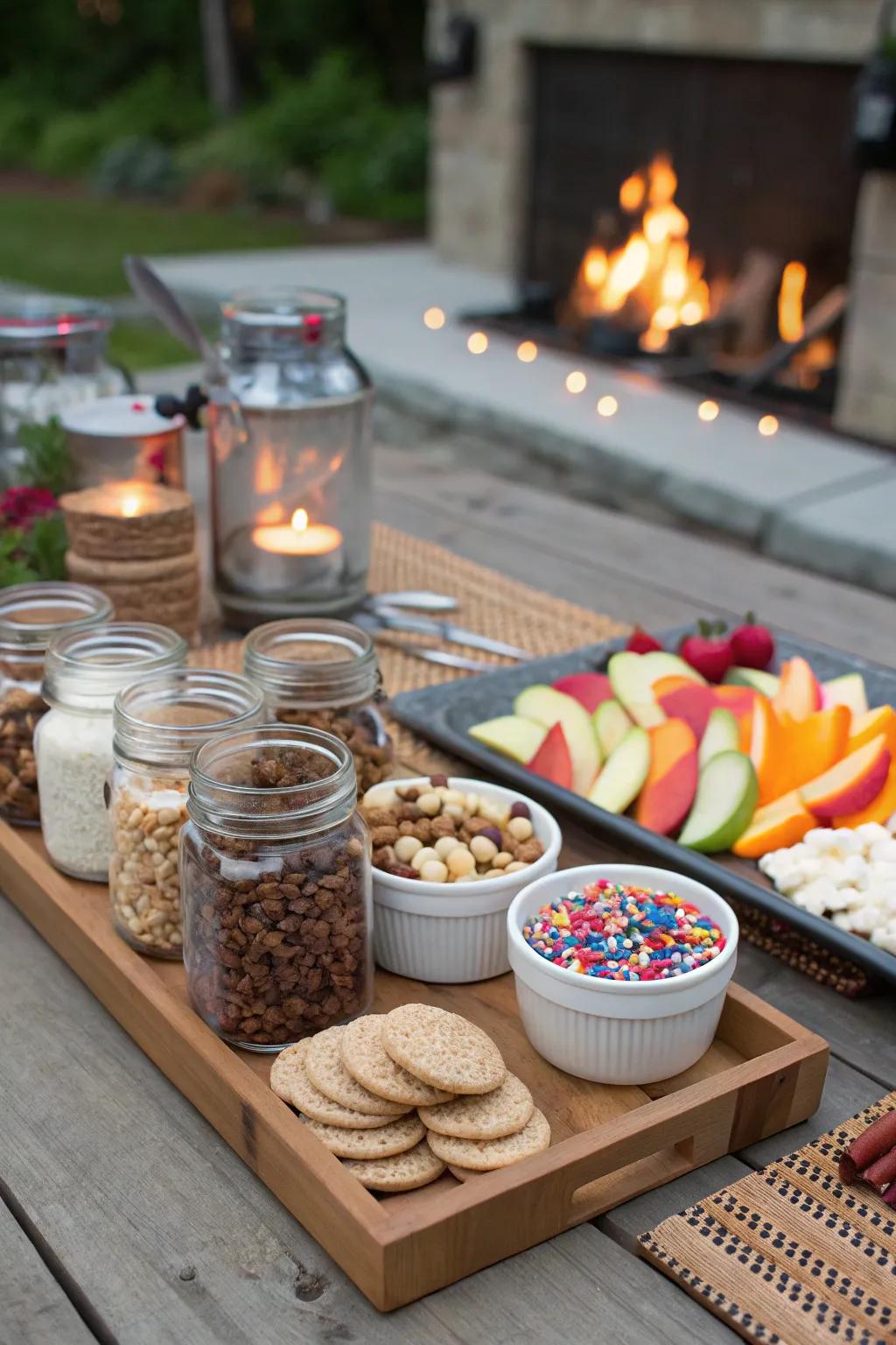 An interactive garnishing station adds fun and variety to your s'mores bar.