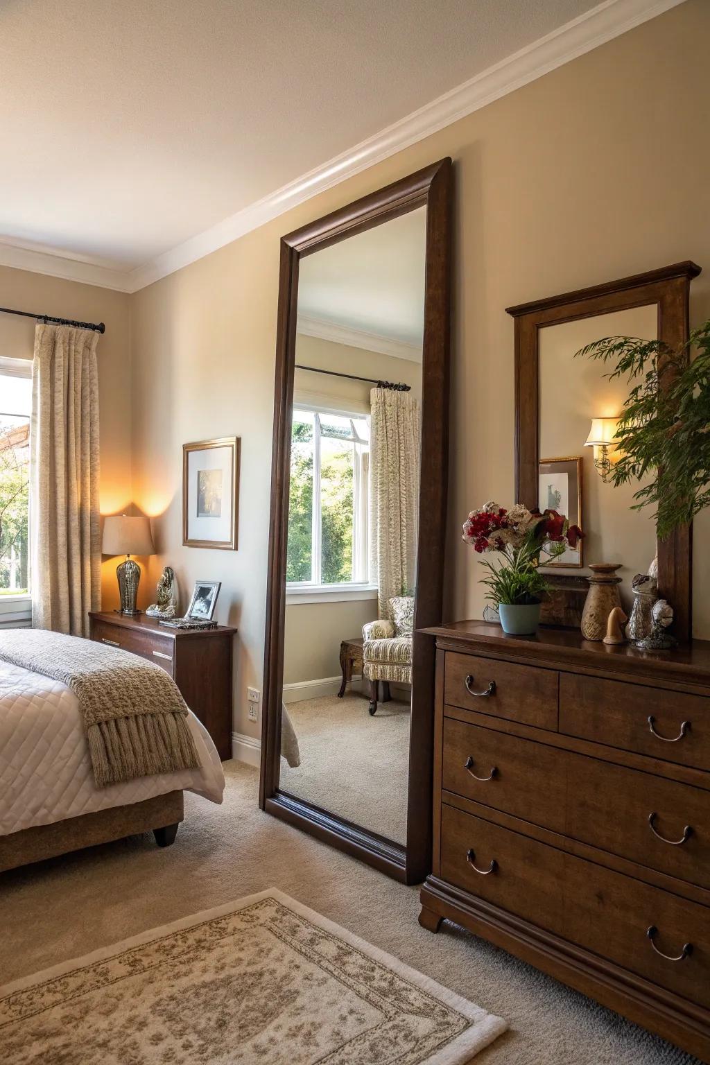Mirrors can enhance illumination and space in your bedroom.