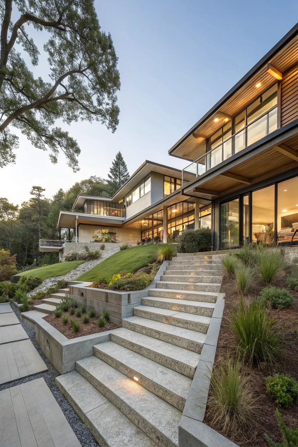 A dynamic walkway introduces dimension and interest.