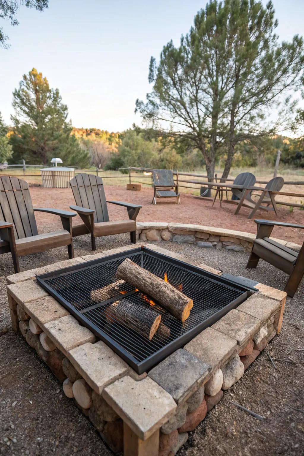 Grill tops enhance the functionality of fire pits.