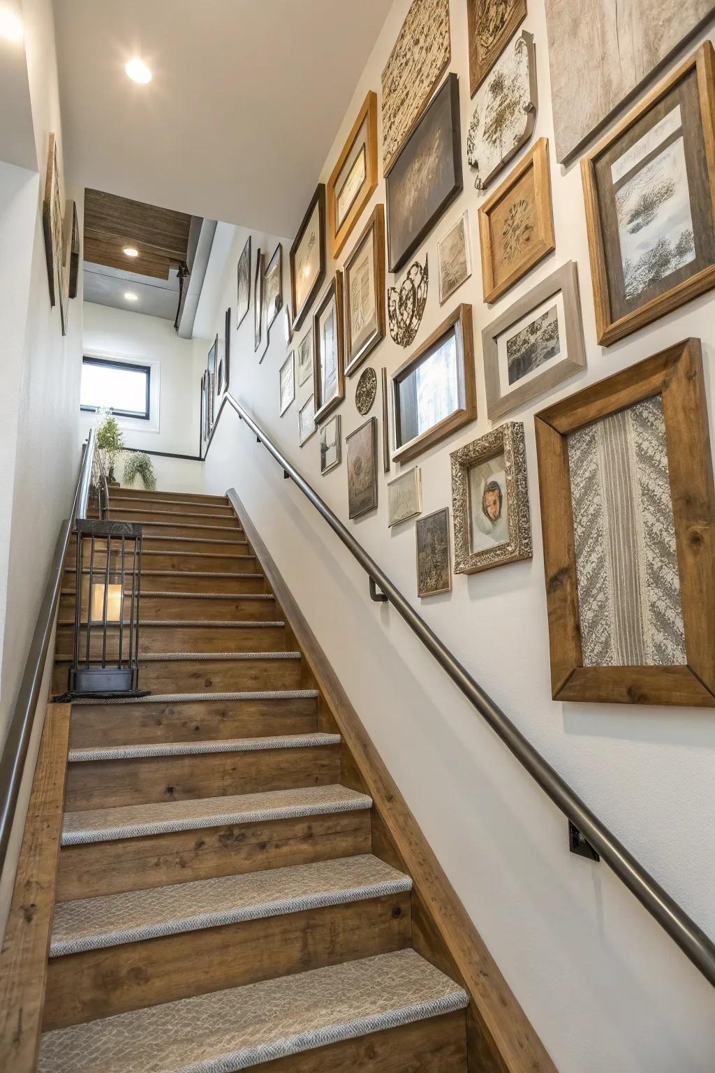 Blended materials make a rich and layered display wall.