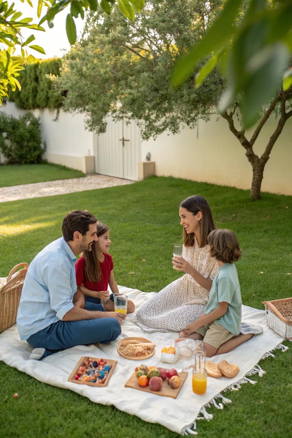 Savor the simple pleasures of a garden picnic with family.