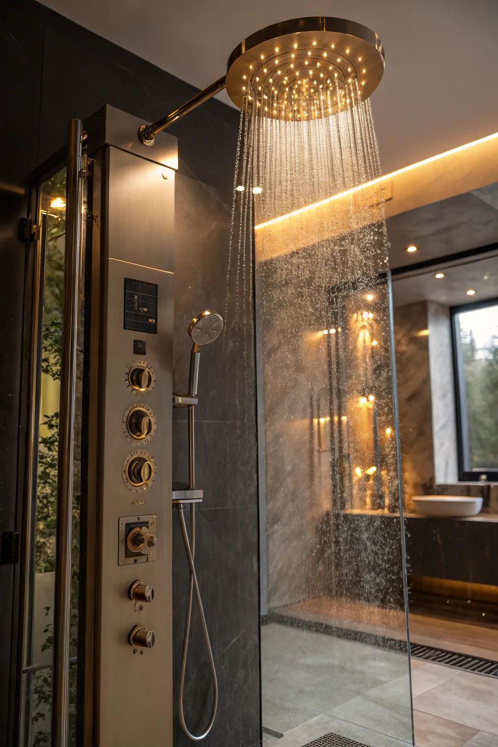 High-end fixtures elevate the luxury of steam showers.