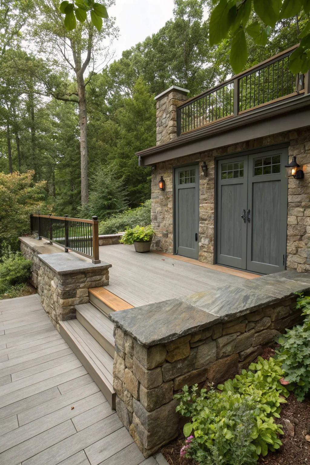 Stone cladding featuring cleverly designed access panels, enhancing functionality.