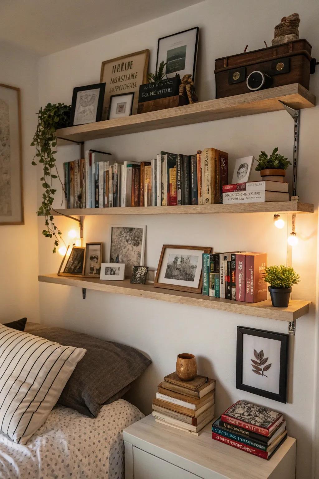 Exposed shelves enhance both style and storage.