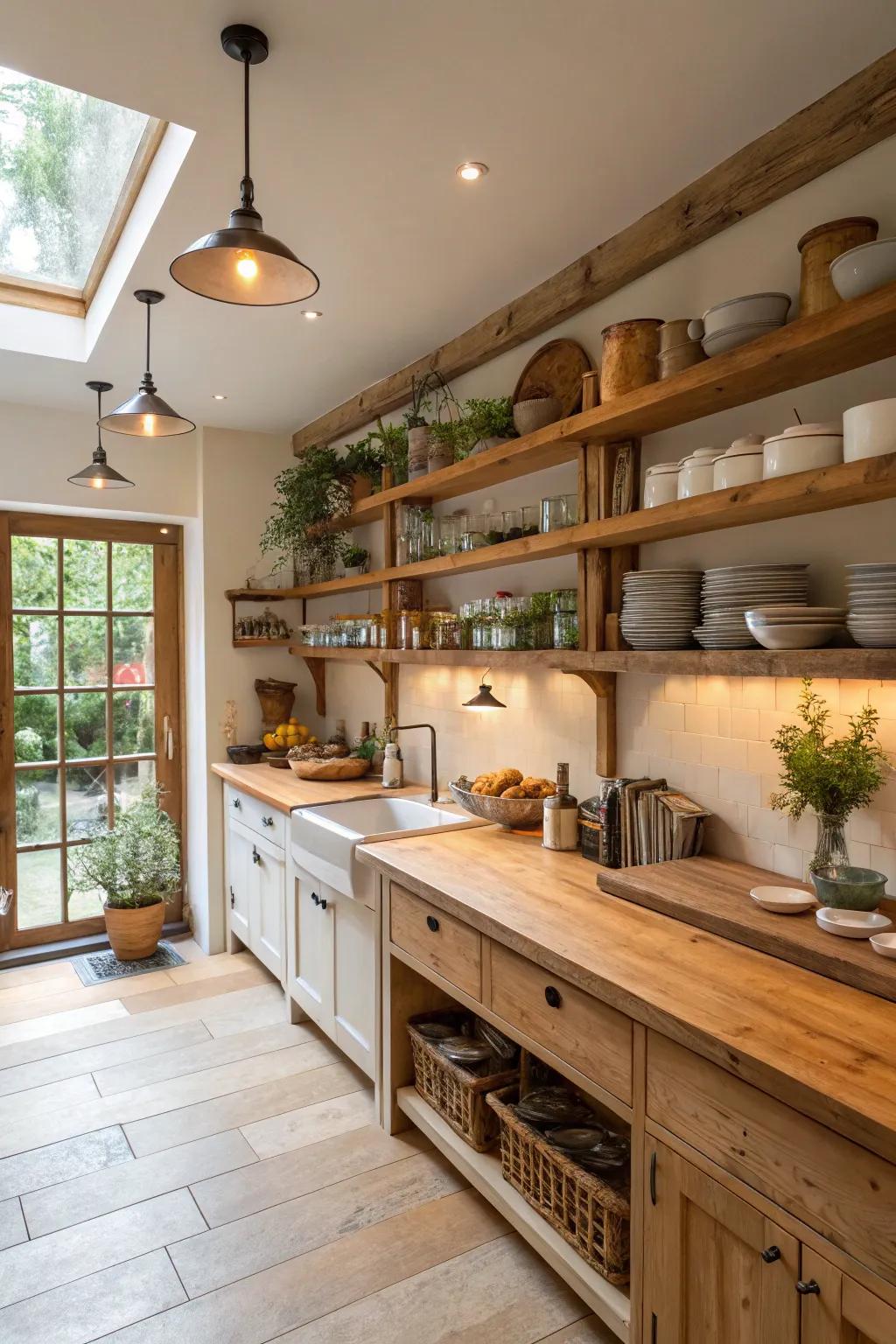 Timber aspects introduce coziness and organic beauty to a kitchen.