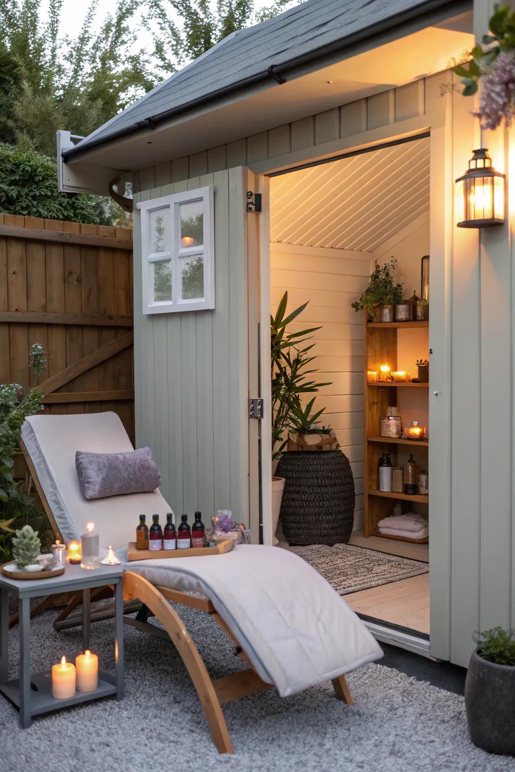 A serene private spa in a studio shed.