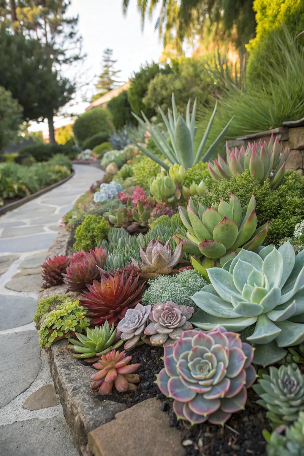 A striking symphony of succulents, combining myriad colors and tactile experiences.