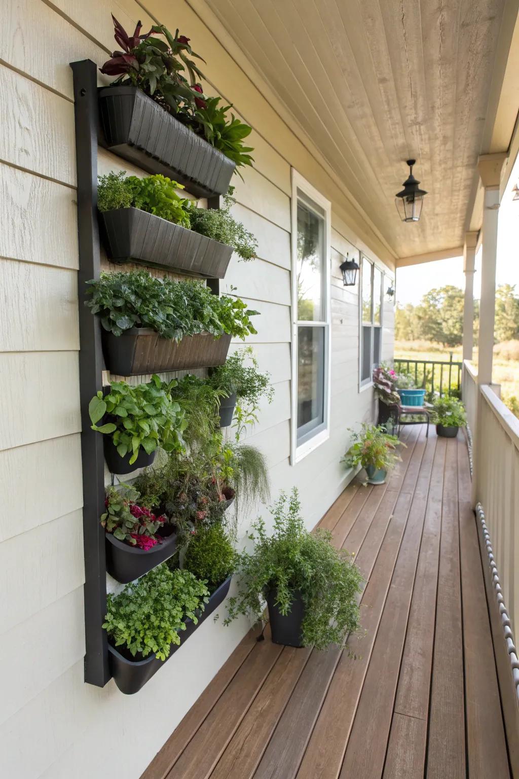 A vertical garden maximizes greenery and adds visual flair.