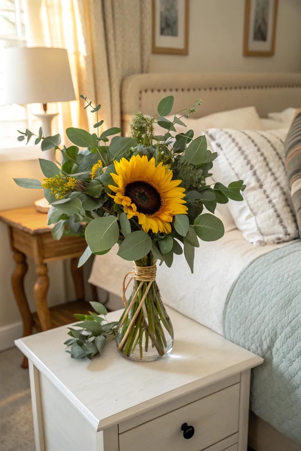 Cultivate a tranquil environment via sunflowers and fragrant foliage.