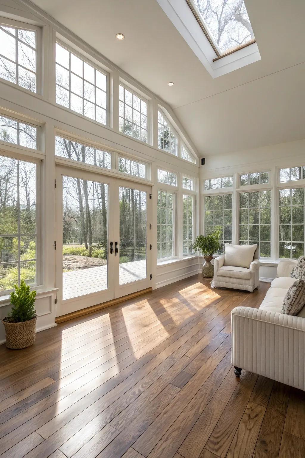 Engineered wood balances beauty with practicality in sunlit spaces.
