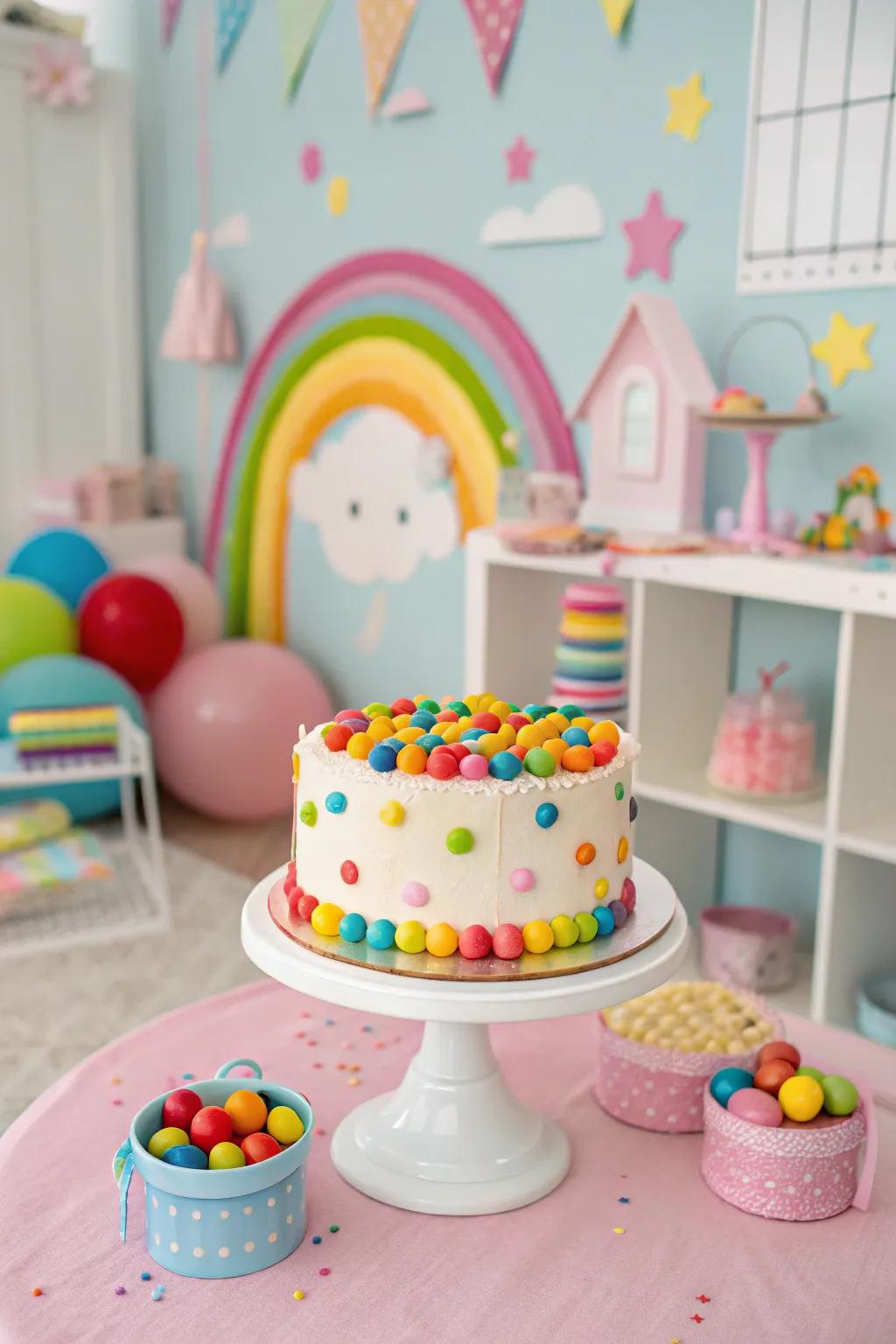 A sugary paradise cake that incorporates a playful element into the festivity.