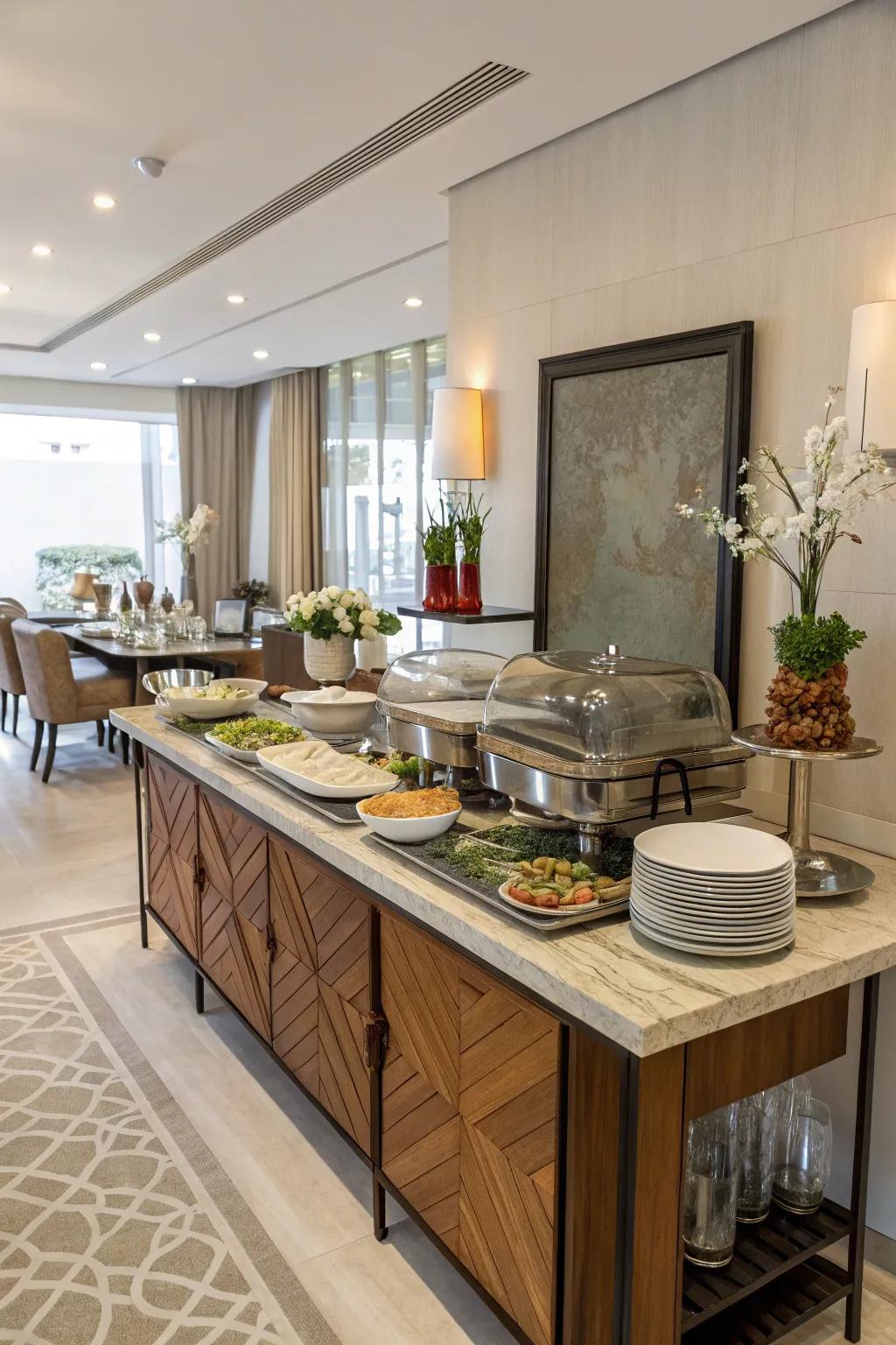 Matching surfaces enhances the aesthetics of your buffet presentation.