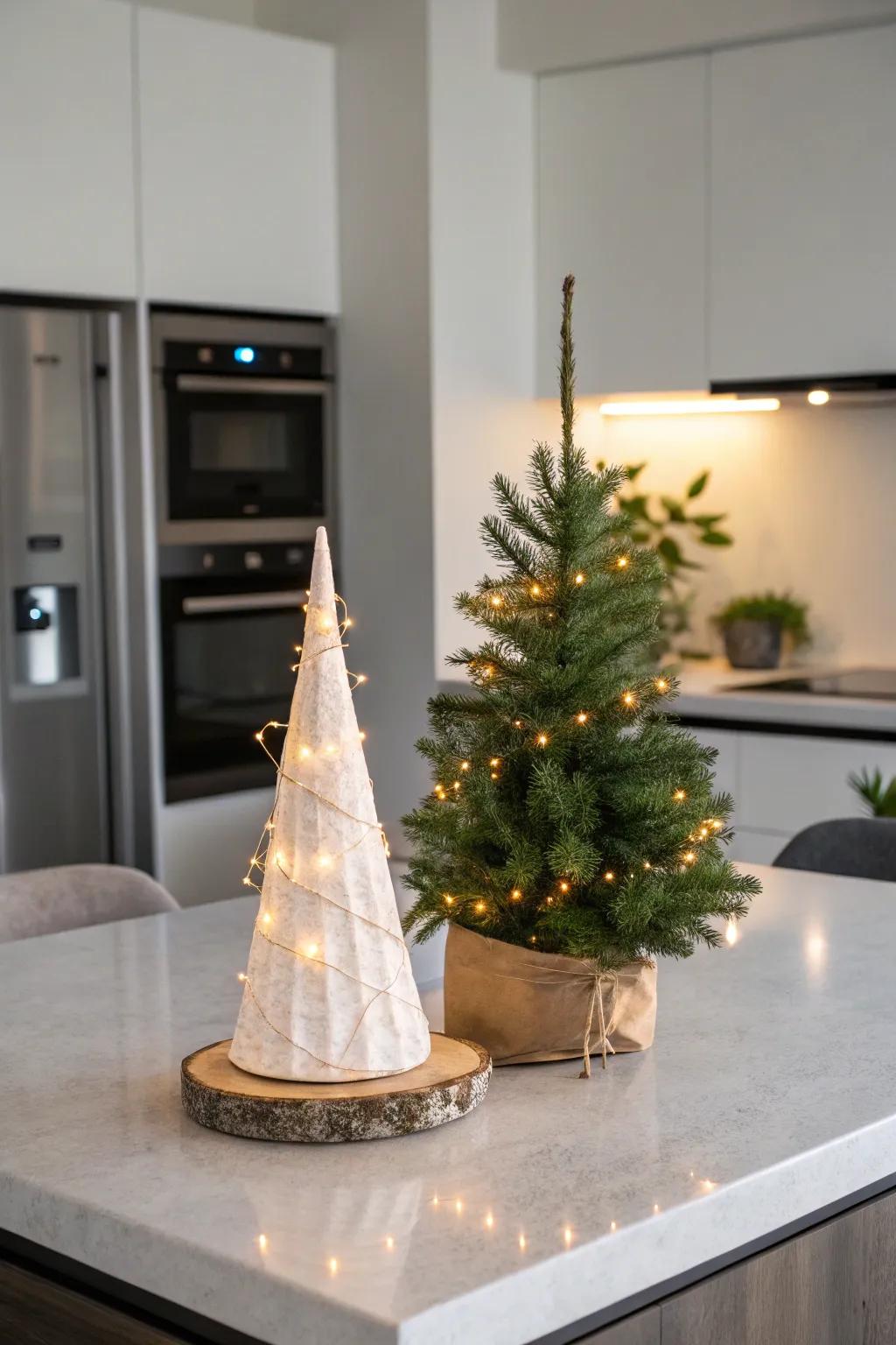 A sleek, minimalist cone-form Christmas tree for a table.