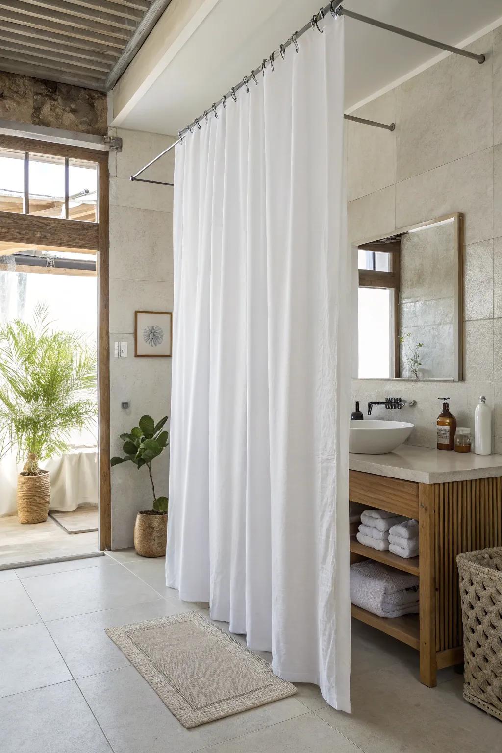 Embrace simplicity through a minimalist shower curtain for a refined appearance.