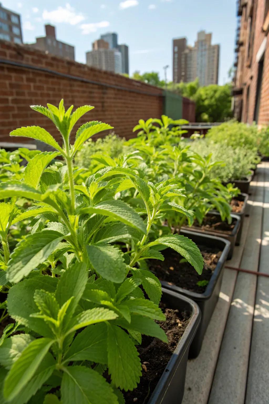 Stevia foliage, providing a natural sweet touch to your herbal teas.