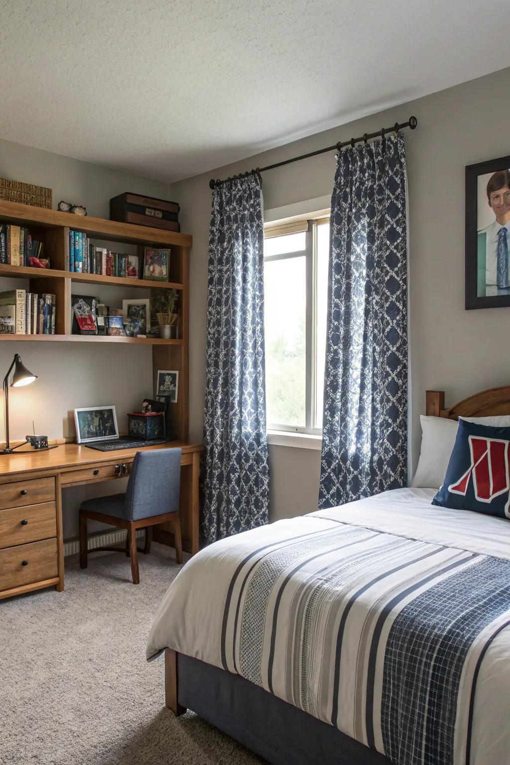 Textured curtains add coziness and beauty to the setting.