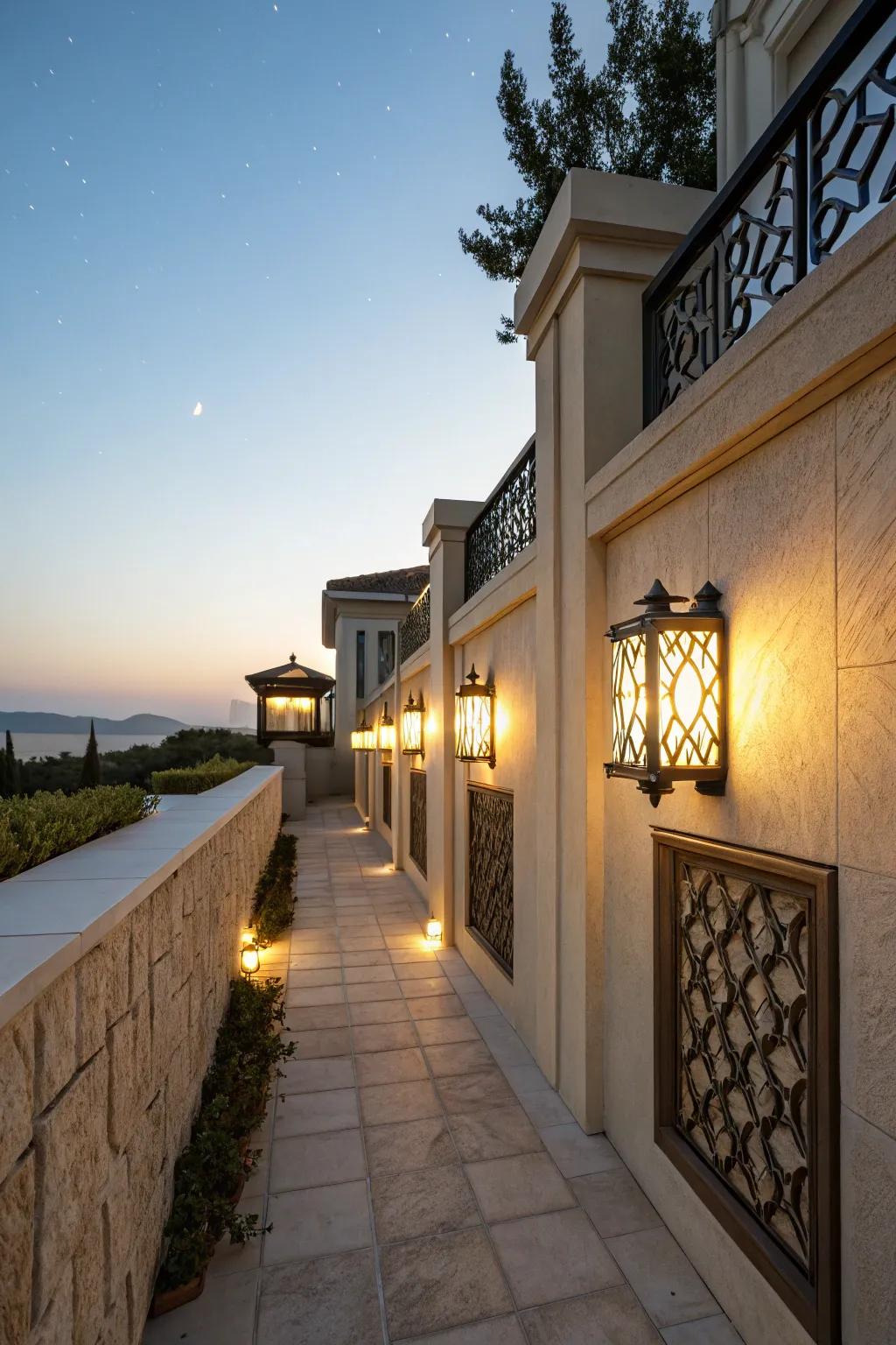 Wall lights magnificently accentuate architectural details.